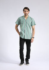 Cuban Collar Green Lining Shirt